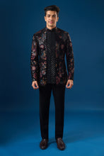 Load image into Gallery viewer, Coal Velour Bandhgala Set
