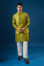 Load image into Gallery viewer, Olive Green Brocade Kurta-Bundi Set
