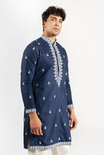 Load image into Gallery viewer, Dark Blue Embroidered Kurta-Jacket Set
