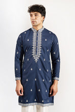 Load image into Gallery viewer, Dark Blue Embroidered Kurta-Jacket Set
