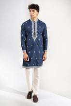 Load image into Gallery viewer, Dark Blue Embroidered Kurta-Jacket Set
