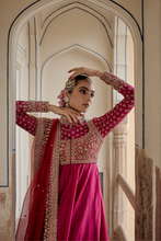Load image into Gallery viewer, Noor - Dabka Zardozi Embroidered Chanderi Silk Hotpink Anarkali  Set
