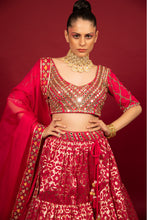 Load image into Gallery viewer, rani banarasi chanderi lehenga set with organza dupattat and blouse
