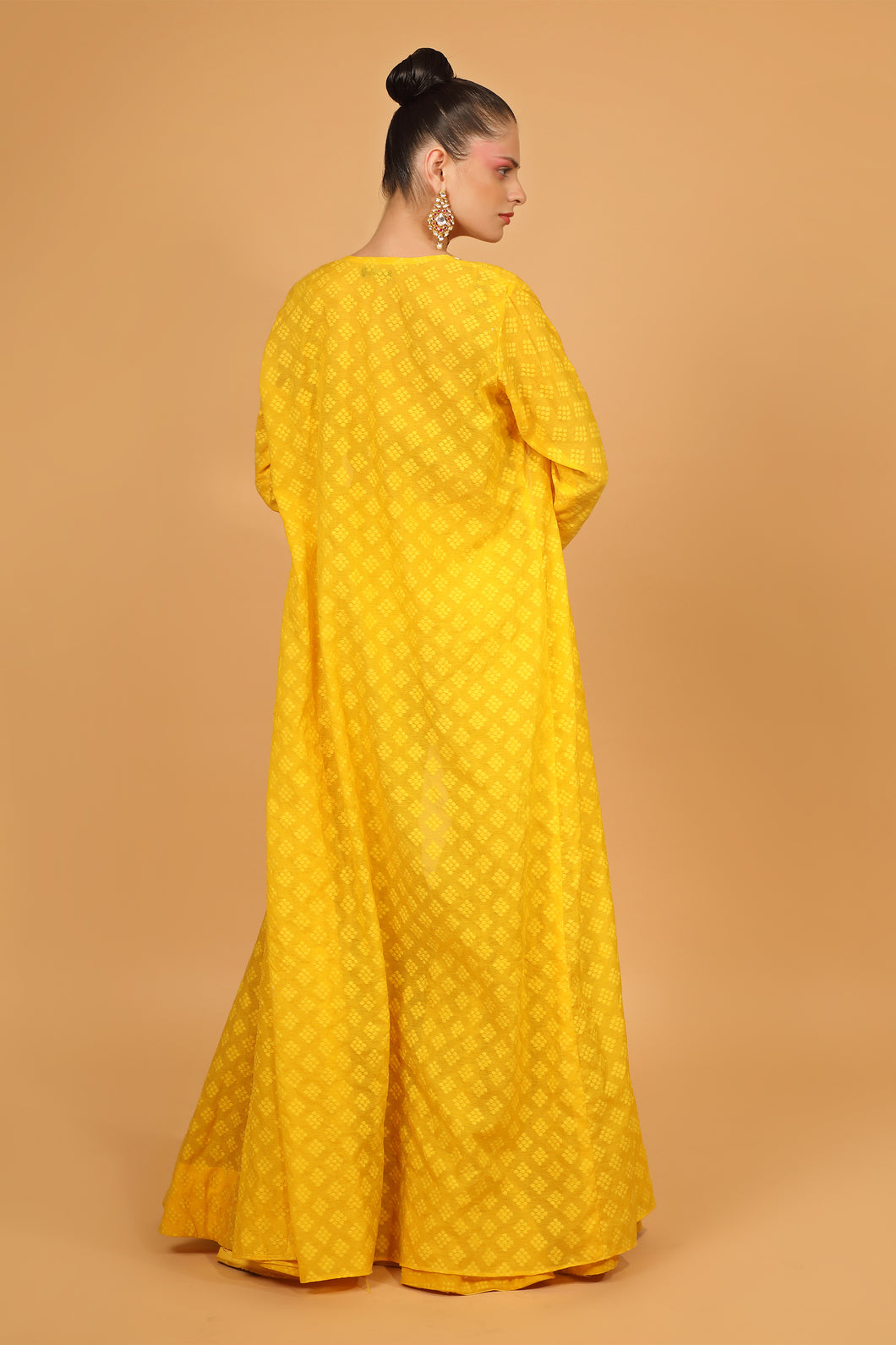 yellow self chanderi garara set with cape and blouse