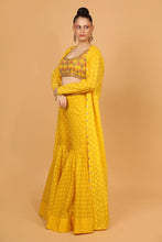 Load image into Gallery viewer, yellow self chanderi garara set with cape and blouse
