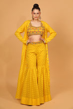 Load image into Gallery viewer, yellow self chanderi garara set with cape and blouse
