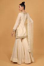 Load image into Gallery viewer, ivory chanderi silk garara set with organza dupattat
