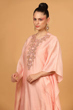 Load image into Gallery viewer, peach chanderi silk kaftan kurta set
