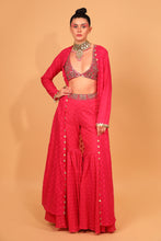 Load image into Gallery viewer, rani banarasi chanderi sharara with organza cape and blouse
