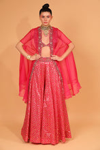 Load image into Gallery viewer, rani banarasi chanderi sharara with organza cape and blouse
