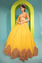 Load image into Gallery viewer, yellow net lehenga set with organza dupattat and blouse
