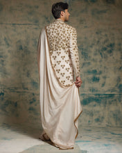 Load image into Gallery viewer, Apricot Ivory Silk embriodered zari Sherwani Set
