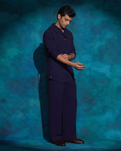 Load image into Gallery viewer, Midnight blue hand embroidered blue sequened short jacket set
