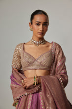 Load image into Gallery viewer, MUD MAUVE MULTICOLOR SEQUIN SCATTER LEHENGA WITH ELBOW SLEEVE BLOUSE
