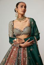 Load image into Gallery viewer, CRANBERRY FLOWER LINEAR LEEHNGA WITH FULL SLEEVE BLOUSE.

