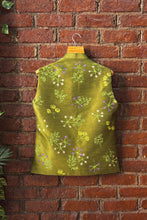 Load image into Gallery viewer, Ivory and Green  Hand Painted and Hand Embroidered Vest Set
