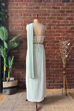 Load image into Gallery viewer, Ivory sequin work corset and Mint Green draped saree
