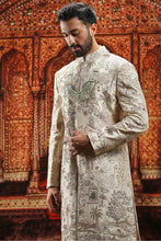 Load image into Gallery viewer, Cream silk Dabka and Pitta Work Sherwani
