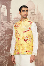 Load image into Gallery viewer, Golden Canary Raw Silk Embroidered Kurta Bundi Set
