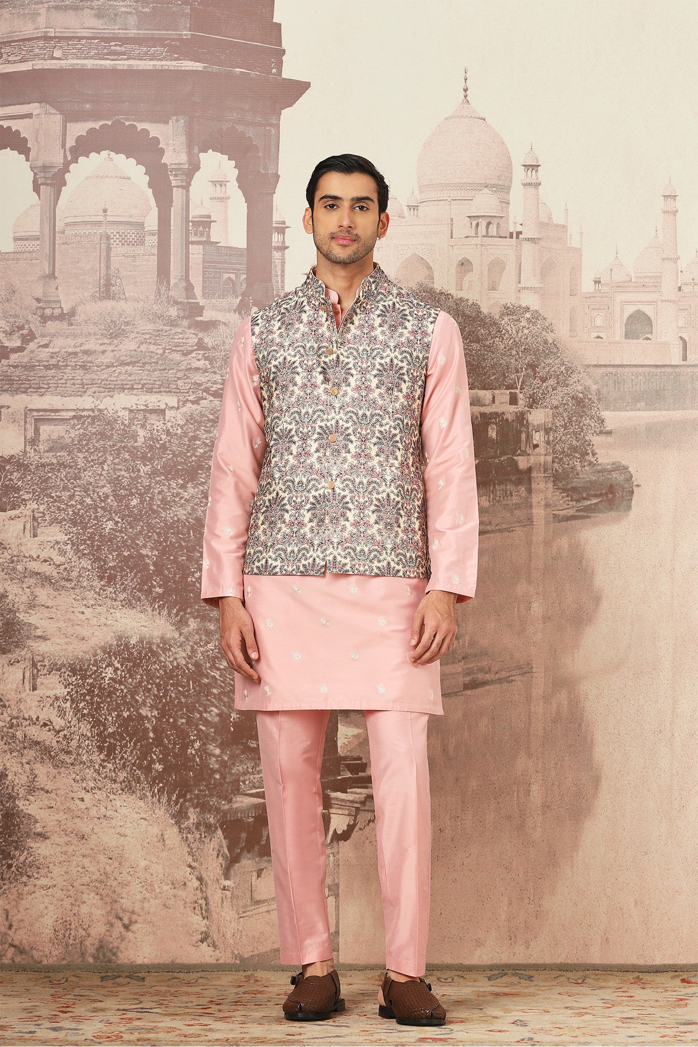 Orchid Rose Chanderi Embroidered Kurta Bundi Set