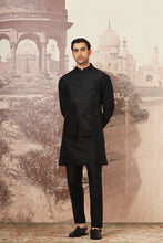 Load image into Gallery viewer, Black Aura Embroidered Raw Silk Kurta Bundi Set
