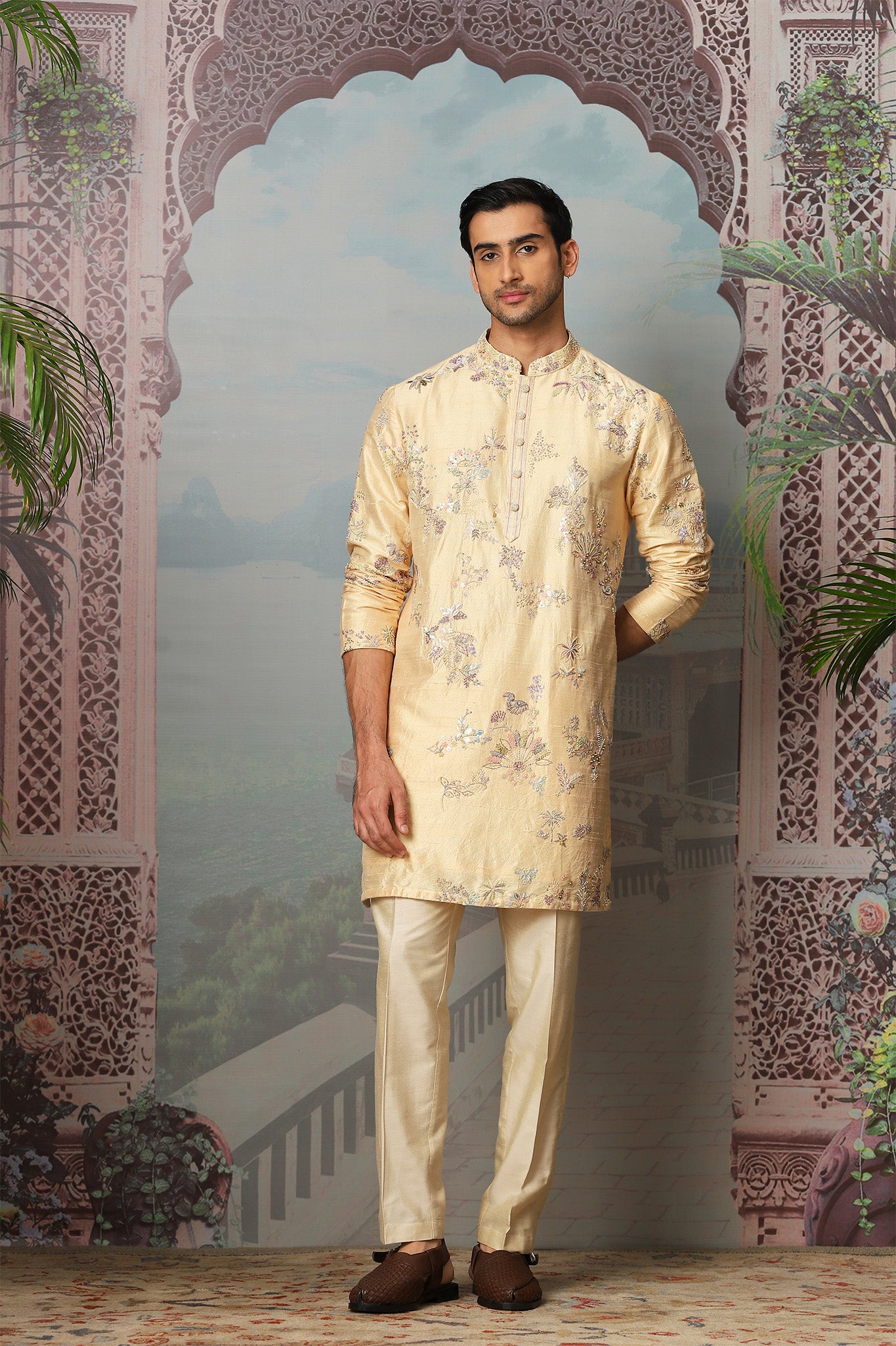 Amber Grace Raw Silk Embroidered Kurta Set