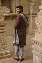 Load image into Gallery viewer, Burgundy Raw Silk Sherwani Set
