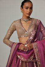 Load image into Gallery viewer, MUD MAUVE MULTICOLOR LEHENGA WITH V NECK BLOUSE

