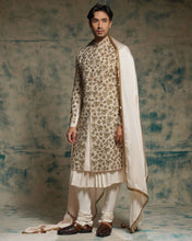 Load image into Gallery viewer, Apricot Ivory Silk embriodered zari Sherwani Set
