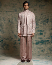 Load image into Gallery viewer, Mauve hand embroidered concept blazer set.
