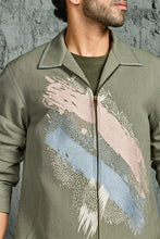 Load image into Gallery viewer, Olive Green Paint Strokes Shacket Set
