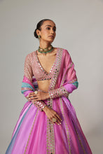 Load image into Gallery viewer, MAUVE MULTICOLOR LINEAR LEHENGA WITH V NECK BLOUSE

