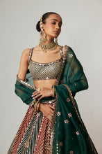 Load image into Gallery viewer, CRANBERRY MULTICOLOR LINEAR FLOWER LEHENGA SET WITH SQUARE NECK BLOUSE
