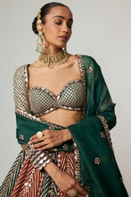 Load image into Gallery viewer, CRANBERRY FLOWER LINEAR LEEHNGA WITH FULL SLEEVE BLOUSE.

