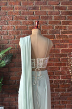 Load image into Gallery viewer, Ivory sequin work corset and Mint Green draped saree
