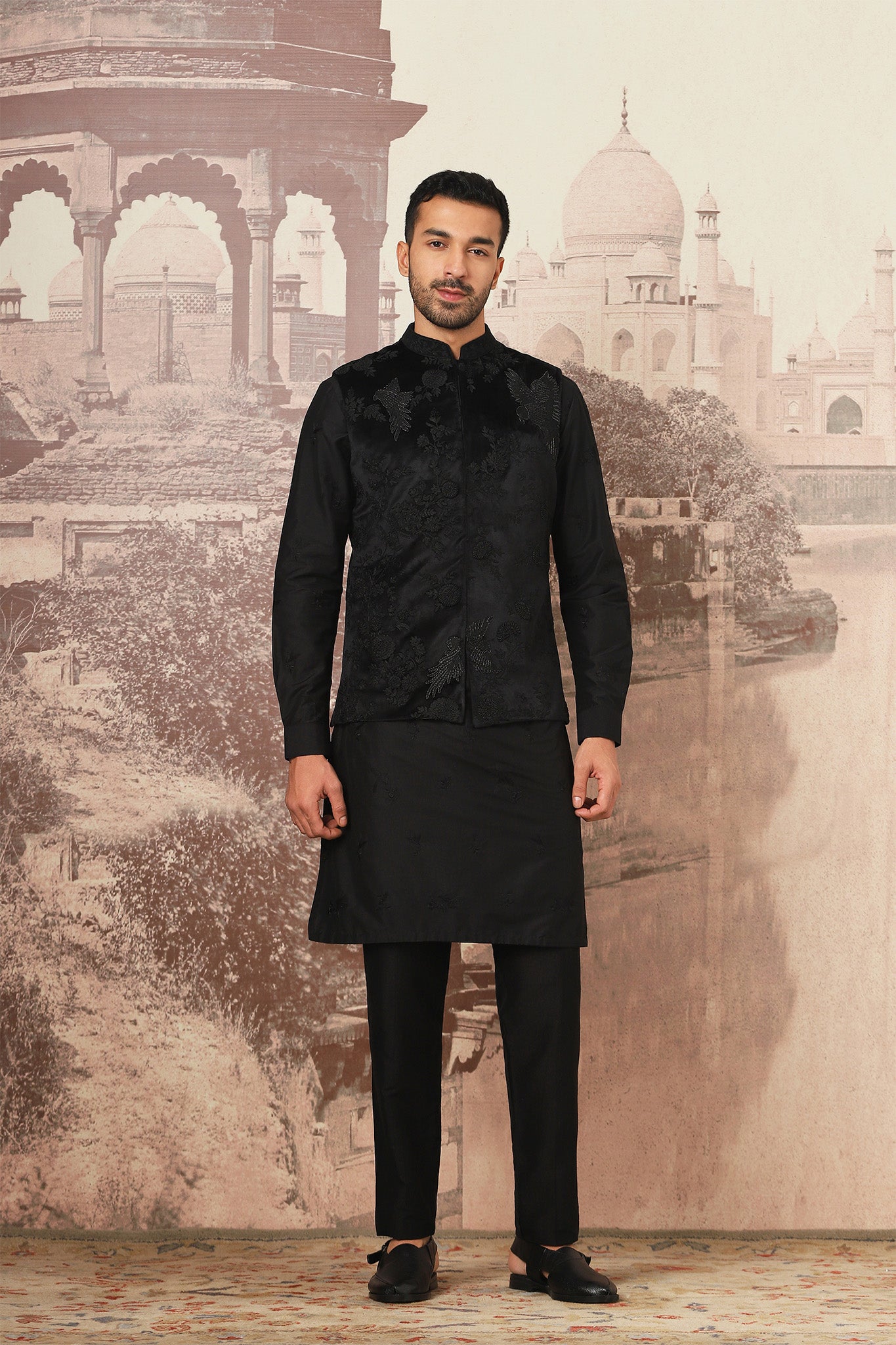 Black Kiran Dori Embroidery Kurta Bundi Set