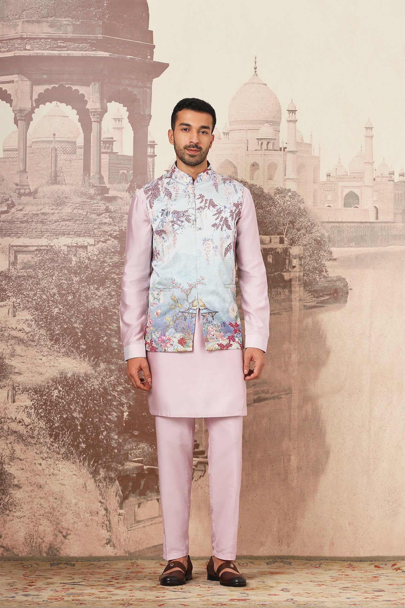 Floral Meadow Embroidered Kurta Bundi Set
