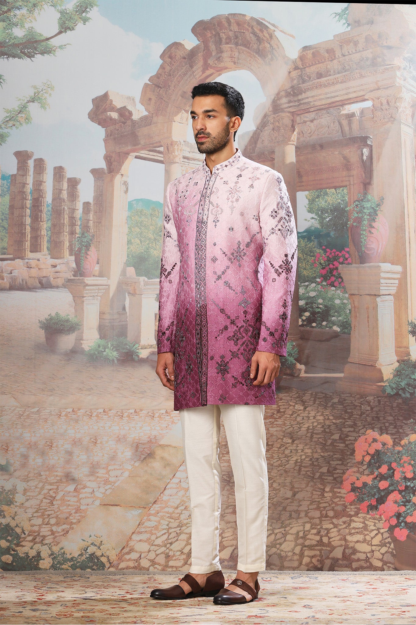 Lavender Ombre Embroidered Indo-Western Set