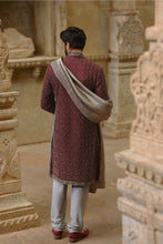 Load image into Gallery viewer, Burgundy Raw Silk Sherwani Set
