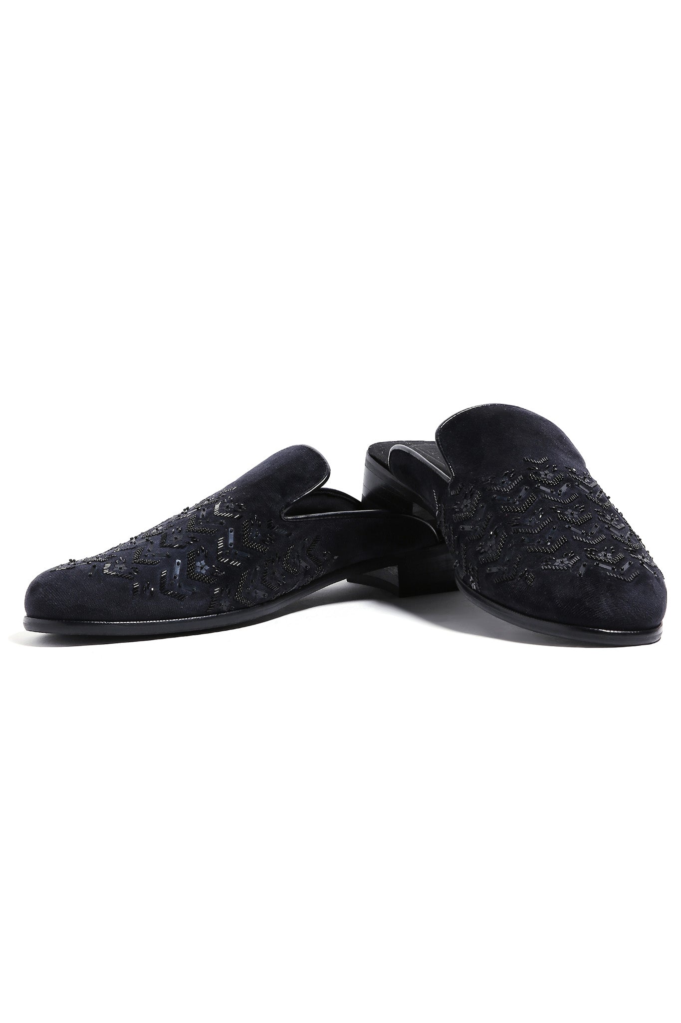 Midnight Geometry Velvet Mules