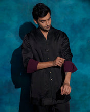 Load image into Gallery viewer, BLACK SHAWL COLLAR KURTA SET
