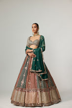 Load image into Gallery viewer, CRANBERRY FLOWER LINEAR LEEHNGA WITH FULL SLEEVE BLOUSE.
