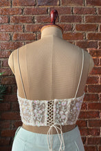 Load image into Gallery viewer, Ivory sequin work corset and Mint Green draped saree

