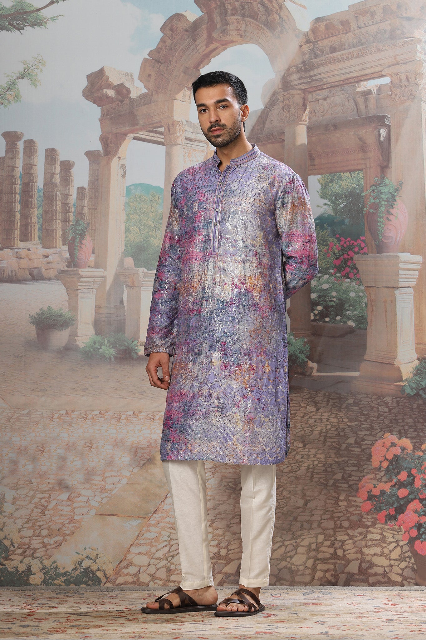 Rosewood Bloom Sequin Embroidered Kurta Set
