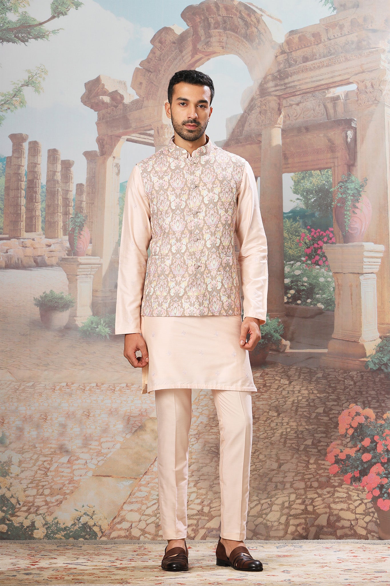 Blush Petal Resham Embroidered Kurta Bundi Set