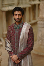 Load image into Gallery viewer, Burgundy Raw Silk Sherwani Set
