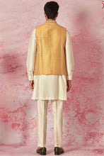 Load image into Gallery viewer, Mustard Kantha Stitch Bundi with Cream Kurta Set
