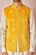 Load image into Gallery viewer, Mustard Velvet Bundi and Silk Kurta Set
