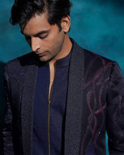 Load image into Gallery viewer, Midnight Blue hand embroidered concept blazer set

