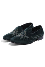 Load image into Gallery viewer, Regal Emerald Emblem Slip-Ons
